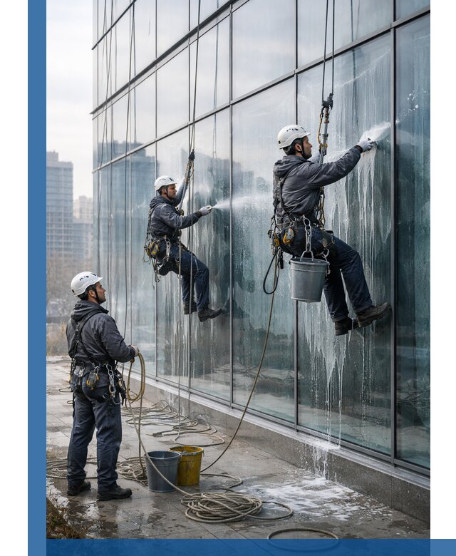 Промышленная мойка панорамных окон на высоте в Азнакаеве