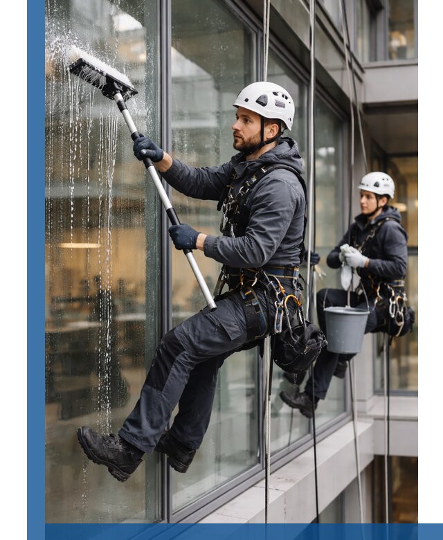 Профессиональная мойка витражей промышленными альпинистами в Азнакаеве