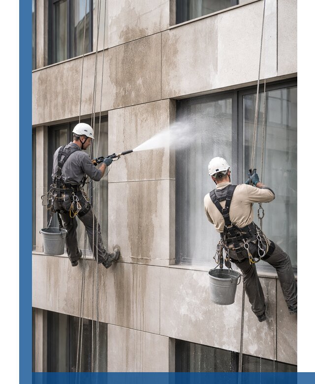 Послестроительная мойка фасада промышленным альпинизмом в Азнакаеве