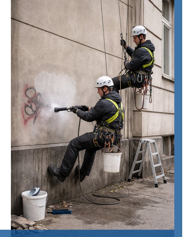 Удаление граффити с фасада в Азнакаеве от 4618 р. | ВЫСОТНИК-Знк