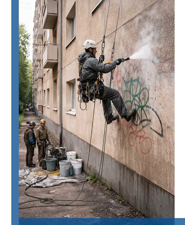 Удаление граффити с фасада в Азнакаеве без следов и повреждений