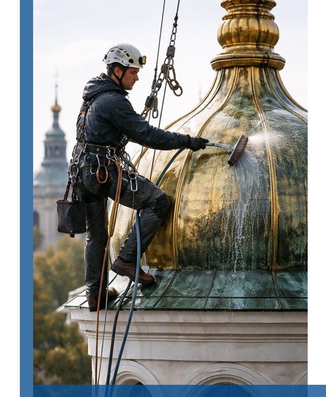 Профессиональная мойка куполов и шпилей высотными альпинистами в Азнакаеве