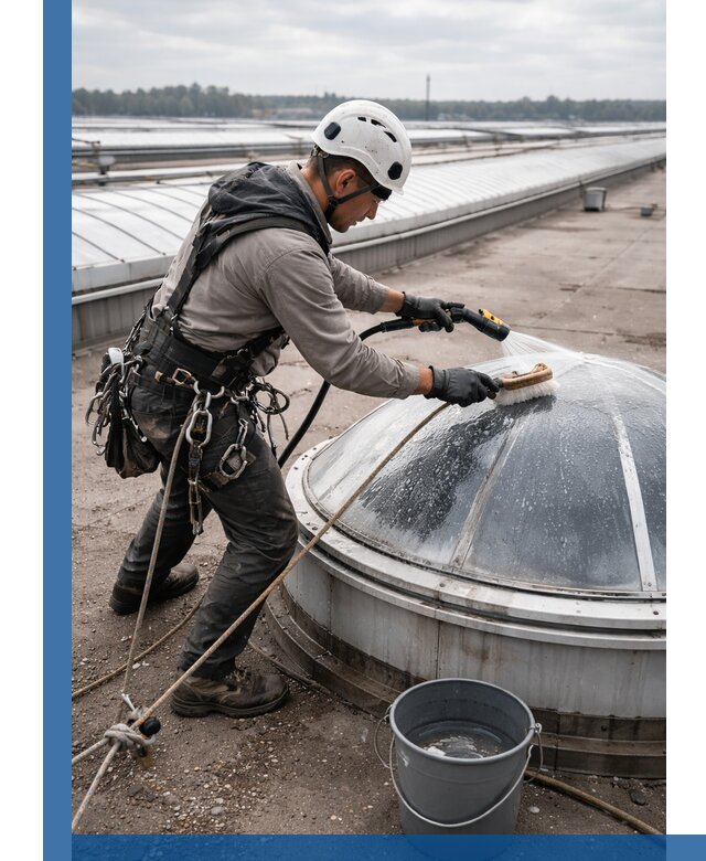 Мойка зенитных фонарей на кровле для промышленных объектов в Азнакаеве