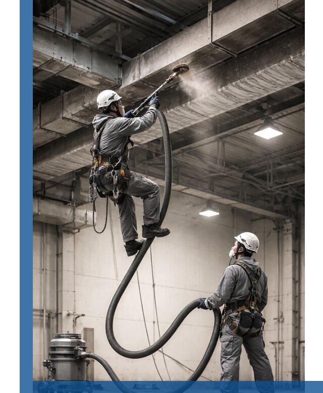 Обеспыливание потолочных конструкций в Азнакаеве промышленным альпинизмом