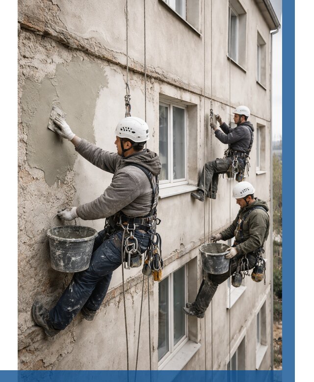 Ремонт штукатурного фасада в Азнакаеве от 770 р. под ключ | ВЫСОТНИК-Знк