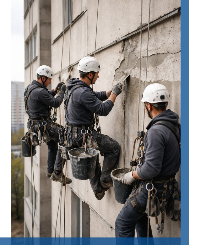 Ремонт бетонных элементов фасада в Азнакаеве от 2566 р. | ВЫСОТНИК-Знк