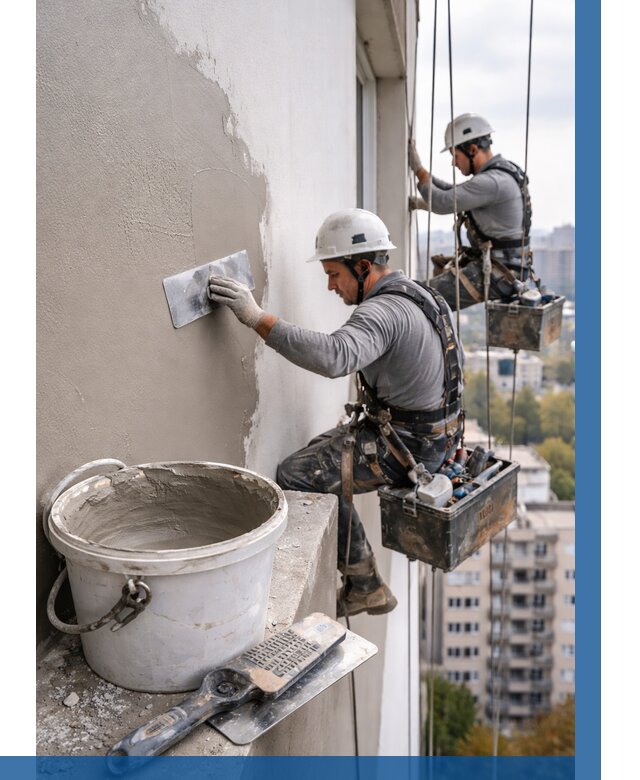 Шпаклевка фасада на высоте в Азнакаеве от 718 р. | ВЫСОТНИК-Знк