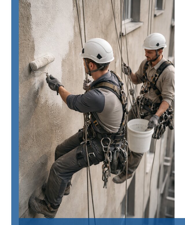 Грунтовка фасада на высоте в Азнакаеве промышленными альпинистами