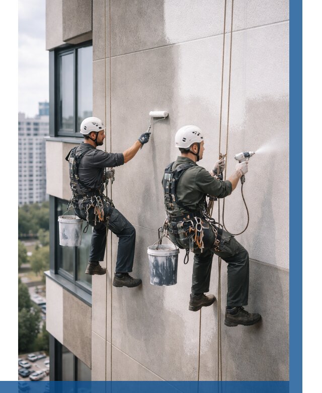 Покраска фасада альпинистами в Азнакаеве от 308 р. | ВЫСОТНИК-Знк