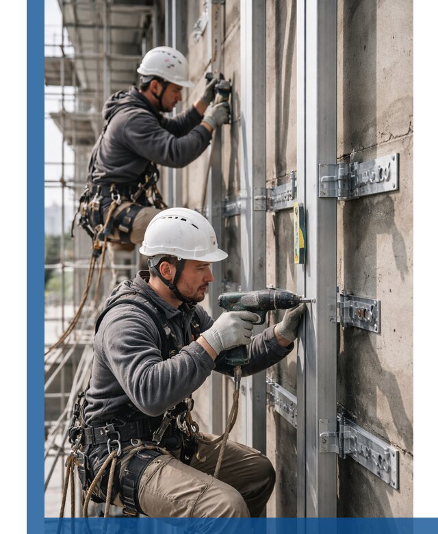 Монтаж и крепление подсистемы вентфасада в Азнакаеве