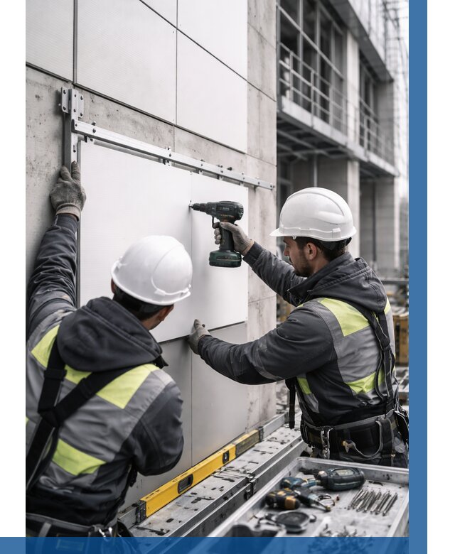 Монтаж композитных панелей фасада в Азнакаеве от 2566 р. | ВЫСОТНИК-Знк