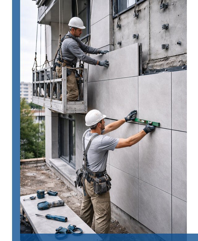 Монтаж керамогранита на фасад в Азнакаеве под ключ с гарантией качества