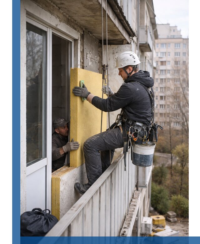 Профессиональное утепление балкона снаружи в Азнакаеве под ключ