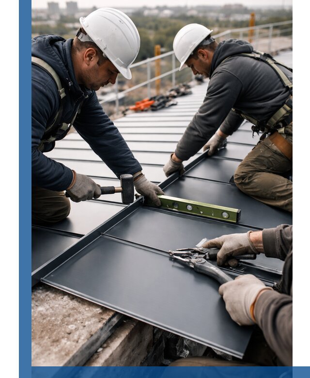 Монтаж фальцевой кровли в Азнакаеве для промышленных зданий