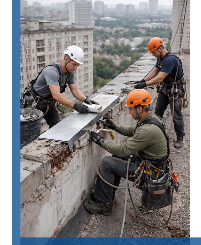 Ремонт парапета на кровле в Азнакаеве, высотные работы с гарантией
