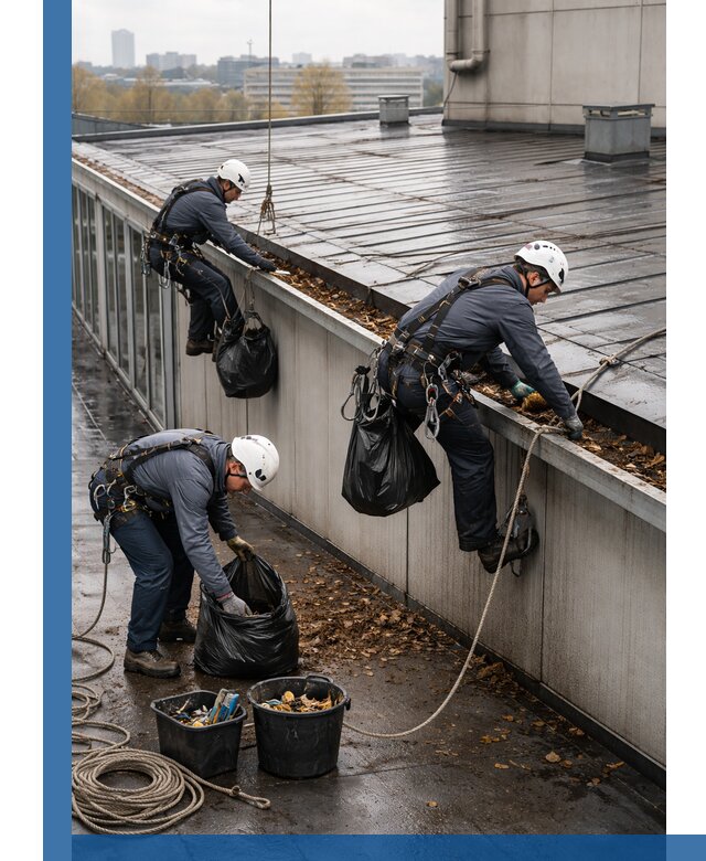 Очистка кровли по периметру в Азнакаеве силами промышленных альпинистов
