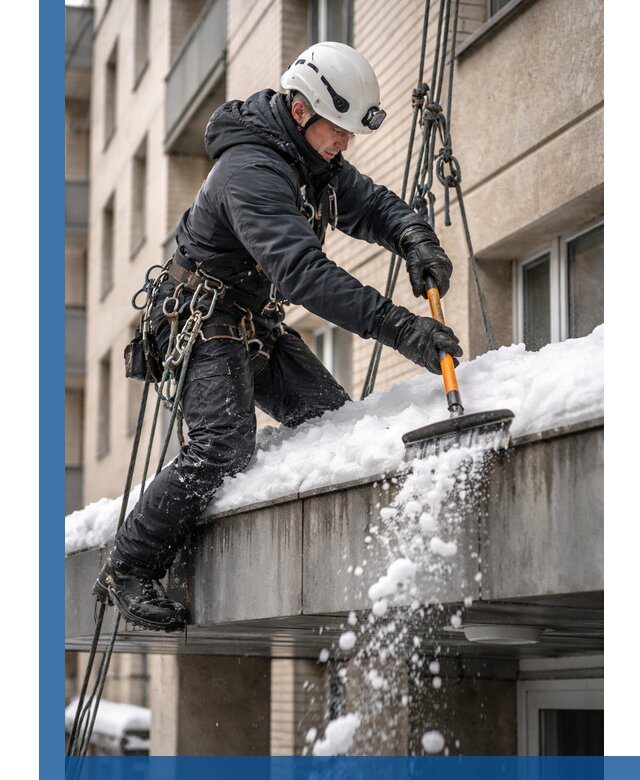 Очистка козырьков от снега в Азнакаеве круглогодично безопасно