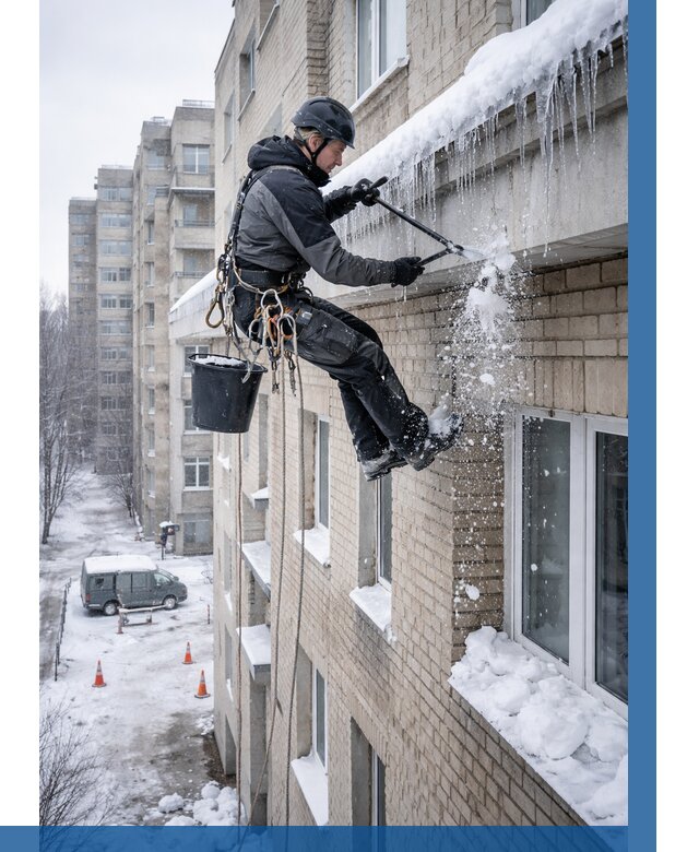 Удаление наледи с карнизов в Азнакаеве от 359 р. | ВЫСОТНИК-Знк