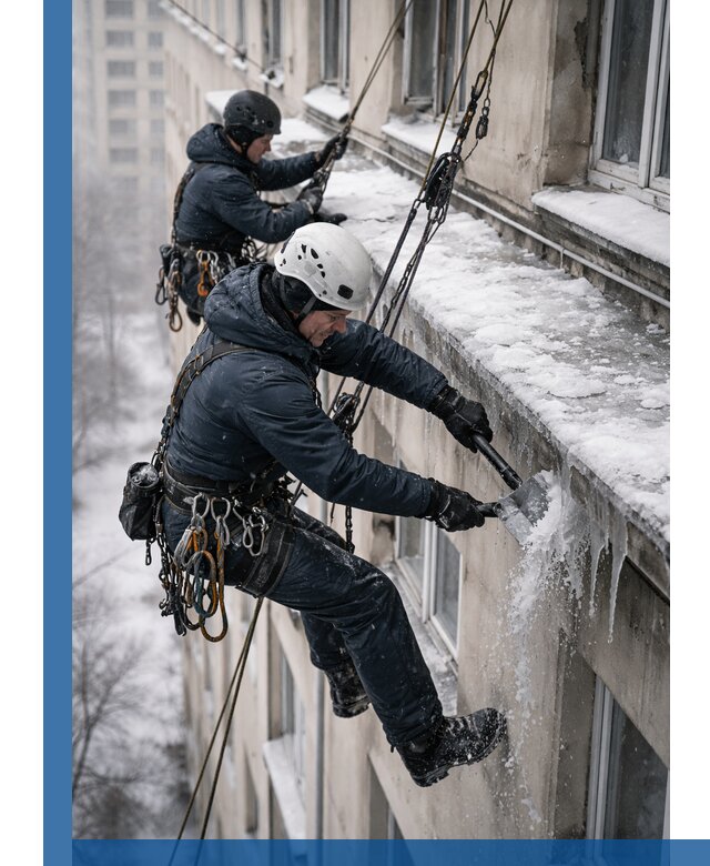 Удаление наледи и сосулек с карнизов в Азнакаеве профессионально