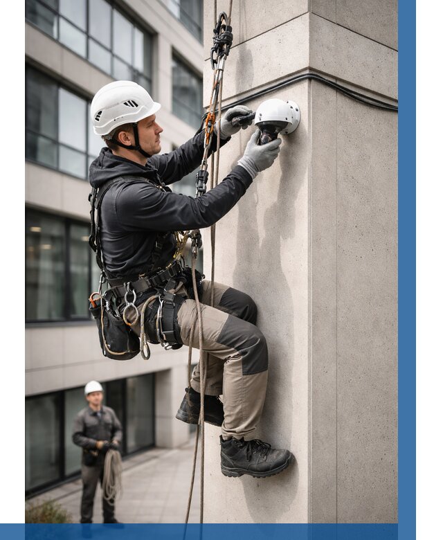 Монтаж камер видеонаблюдения на фасаде в Азнакаеве от 8723 р.-ВЫСОТНИК-Знк