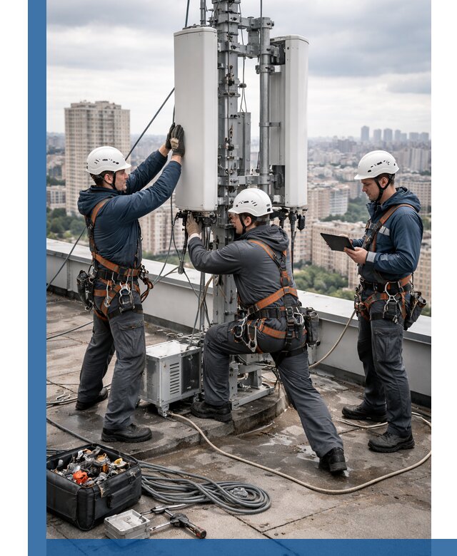 Монтаж антенн связи на крыше в Азнакаеве с вводом в эксплуатацию