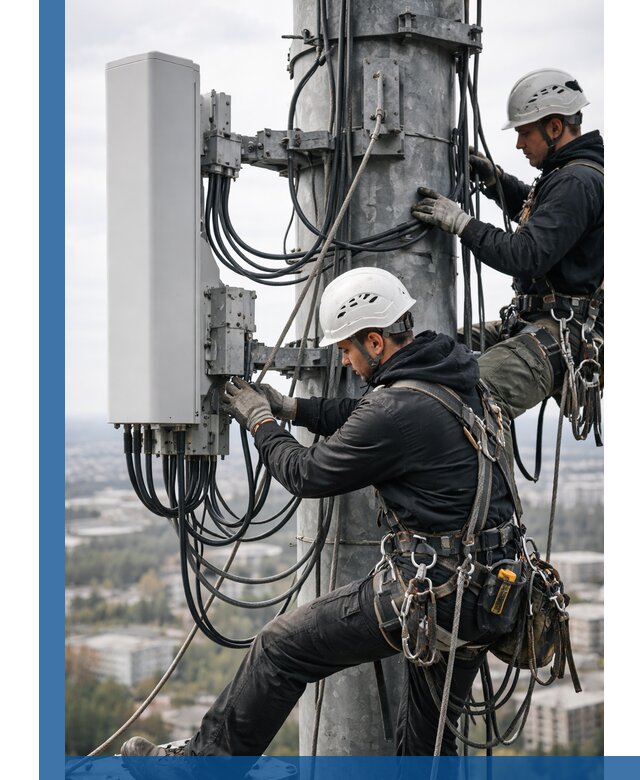 Монтаж оборудования связи на мачте в Азнакаеве с пусконаладкой