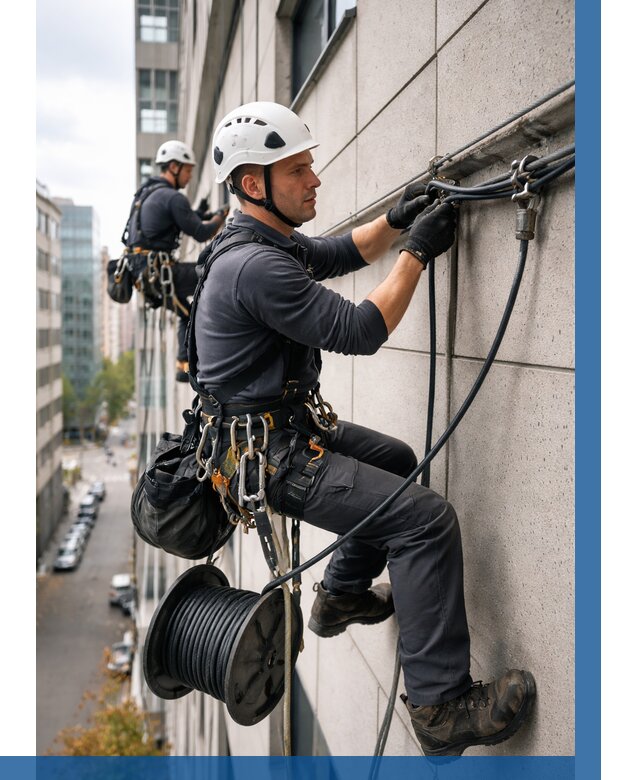 Прокладка кабеля по фасаду в Азнакаеве от 359 р. | ВЫСОТНИК-Знк