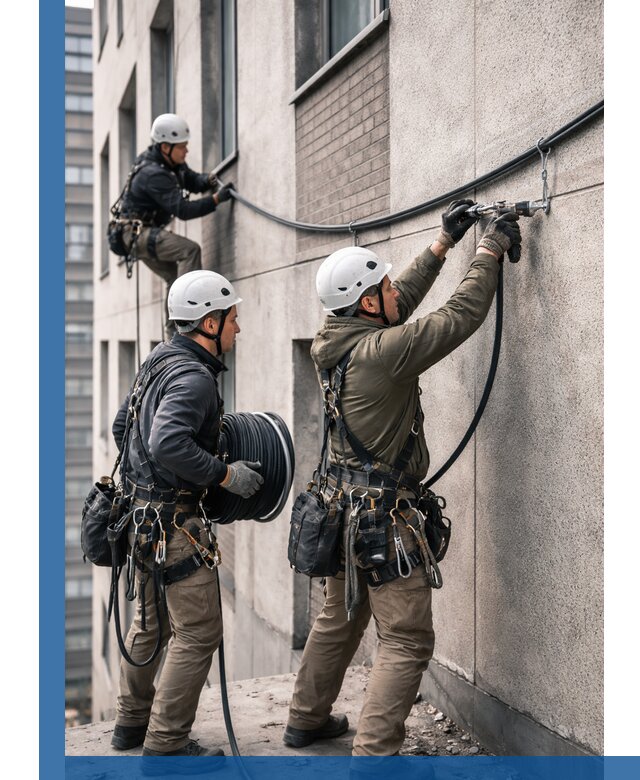 Прокладка кабеля по фасаду в Азнакаеве, профессиональный монтаж