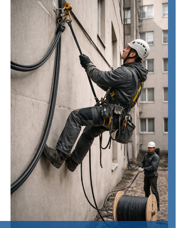 Протяжка кабеля питания на высоте в Азнакаеве от 462 р. | ВЫСОТНИК-Знк