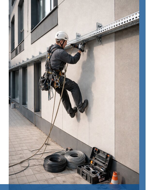 Монтаж кабельных лотков на фасаде в Азнакаеве от 1231 р. | ВЫСОТНИК-Знк