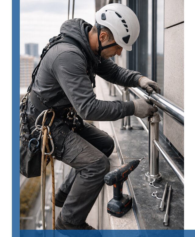 Монтаж ограждений на высоте в Азнакаеве для зданий и конструкций