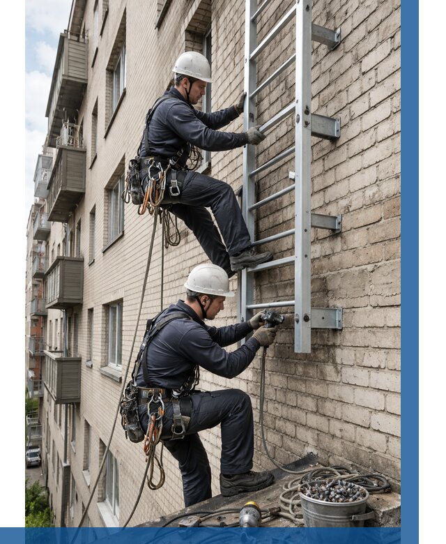 Монтаж пожарной лестницы в Азнакаеве от 25655 р заказать у ВЫСОТНИК-Знк