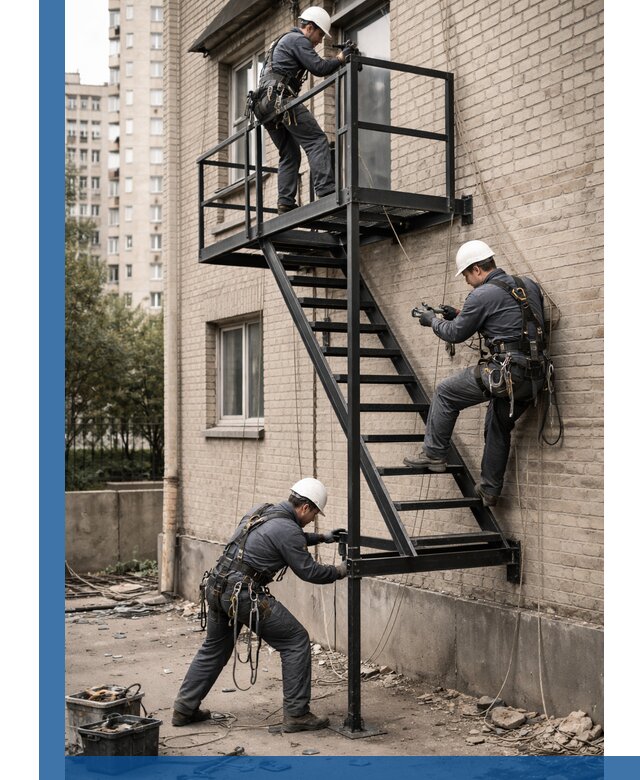 Монтаж пожарной лестницы в Азнакаеве, установка и крепление