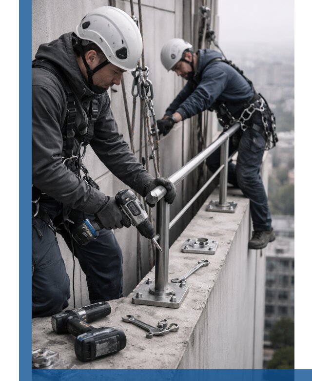 Монтаж перил на высоте в Азнакаеве для жилых и промобъектов