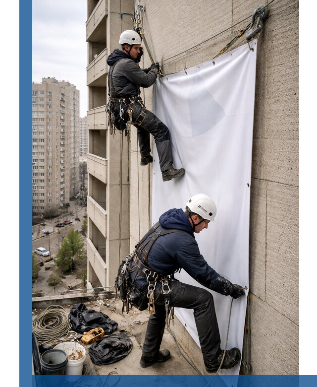 Профессиональный монтаж баннеров на фасаде в Азнакаеве