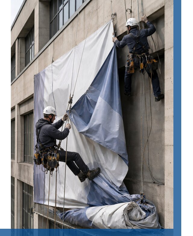 Демонтаж баннеров с фасада в Азнакаеве от 4618 р. | ВЫСОТНИК-Знк