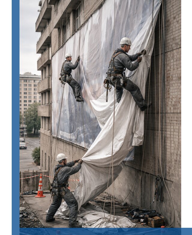 Демонтаж баннеров с фасада в Азнакаеве оперативно и безопасно
