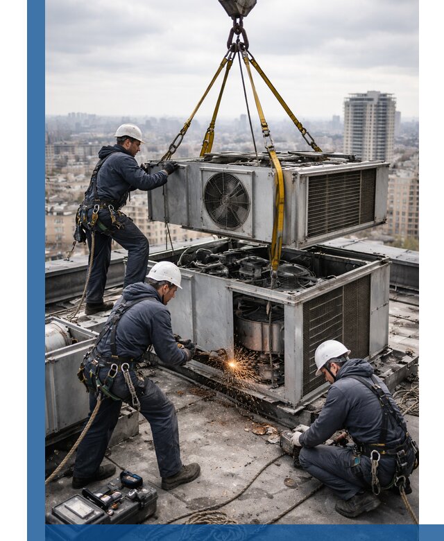 Демонтаж крышной установки в Азнакаеве любой сложности