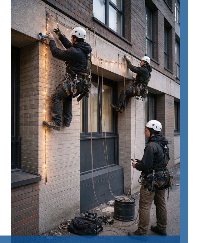 Монтаж гирлянд на фасаде в Азнакаеве от 3592 р. | ВЫСОТНИК-Знк