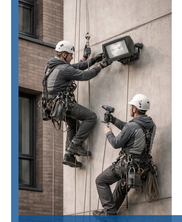 Профессиональный монтаж фасадных прожекторов в Азнакаеве под ключ