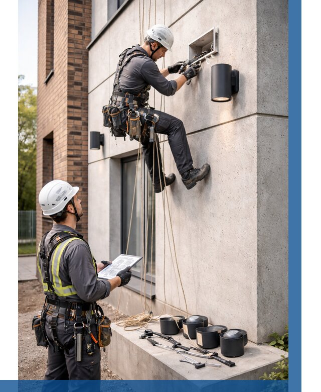 Монтаж фасадного освещения в Азнакаеве от 2566 р. | ВЫСОТНИК-Знк