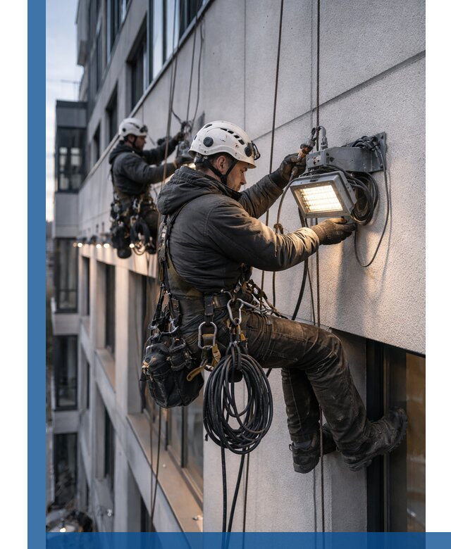 Монтаж фасадного освещения в Азнакаеве установка и подключение