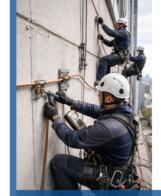 Монтаж системы заземления здания и молниезащиты в Азнакаеве