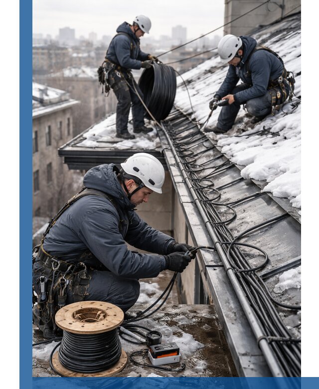 Монтаж греющего кабеля на кровле в Азнакаеве под ключ