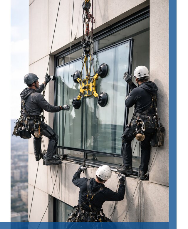 Монтаж стеклопакетов на высоте в Азнакаеве от 3284 р. | ВЫСОТНИК-Знк