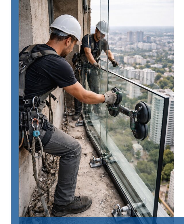 Монтаж стеклянных ограждений под ключ с гарантией в Азнакаеве