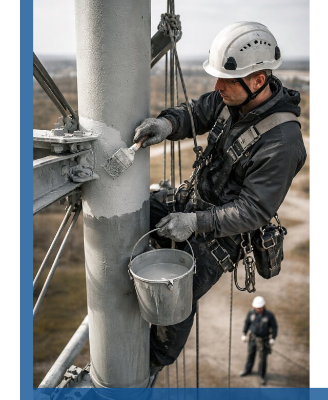Покраска мачт связи в Азнакаеве промышленными альпинистами