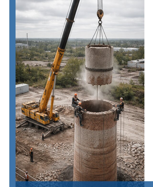 Демонтаж дымовой трубы в Азнакаеве с гарантиями безопасности