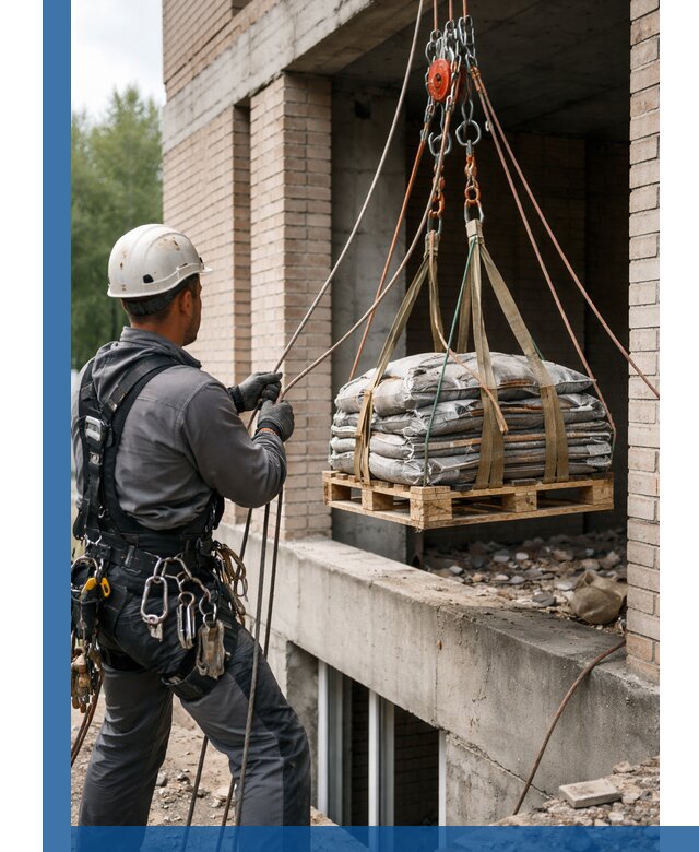 Подъем материалов на этаж веревками в Азнакаеве оперативно