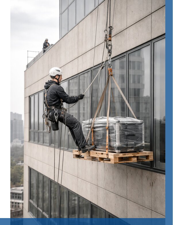 Спуск груза по фасаду в Азнакаеве от 3592 р. | ВЫСОТНИК-Знк